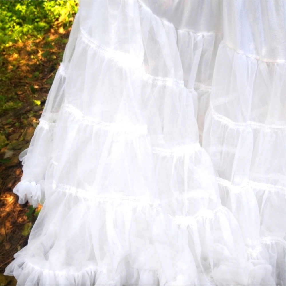 Vintage Petticoat Skirt Slip White Sam's Square Dancing 2Tier Elastic Waist - Picture 3 of 5